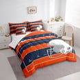 thumbnail image 3 of Feelyou Modern Rugby Football Twin Bedding Sets 7-Piece, Cartoon Soccer Helmet Bedding Comforter Set, Orange Navy Abstract Stripes Reversible Sheet Sets, Microfiber Bedroom Decor, 3 of 7