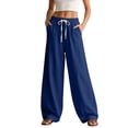 thumbnail image 2 of Women's Pants Plus Size Petite Summer Loose Casual High Waisted Elastic Waistband Pocket Straight Leg Cropped Pants, 2 of 8