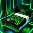 thumbnail image 3 of meiyoeat Boys Gamer Twin Sheet Sets, Hexagon Neon Gaming Console Bedding, Black Green, 3 Pieces, 1 Flat Sheet, 1 Fitted Sheet and 1 Pillowcase, 3 of 6