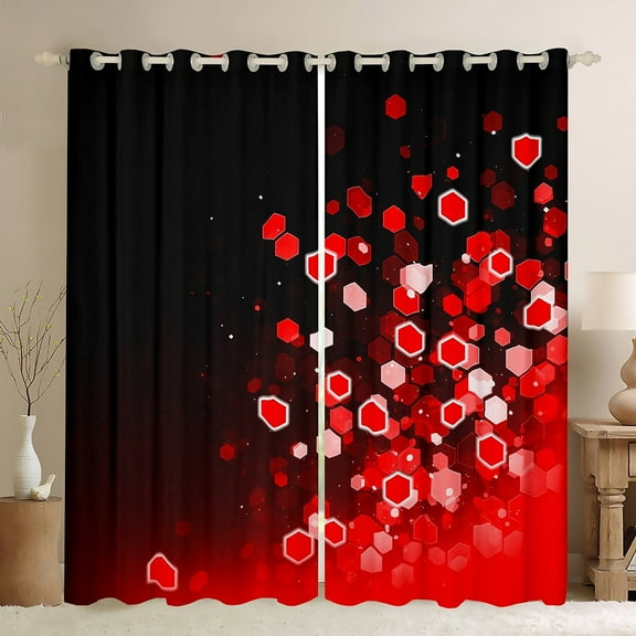 Erosebridal Red Hexagon Curtains and Drapes (38Wx54L),Geometric Honeycomb 30%-50% Blackout Curtains for Bedroom,Gradient Ombre Curtains Pack of 2 (38Wx54L),Geometry Room Decorative