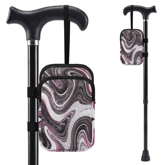 COEQINE Forearm Crutch Bag Walking Cane Accesories Black Purple Marble Elbow Crutch Storage Organizer, 2 Zippered Pockets, Lightweight, Hands-Free, for Adults & Seniors