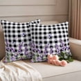 thumbnail image 2 of Purple Flowers Pillow Covers 2 Pack Watercolor Vintage Country Purple Floral Butterfly Black Plaid Pillowcase Waterproof Outdoor Throw Pillow Cover for Patio Garden Square Cushion 24”x24”, 2 of 9