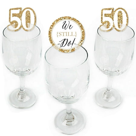 Wine California Still Wine - We Still Do - 50th Wedding Anniversary - Shaped Anniversary Party Wine Glass Markers - Set of 24