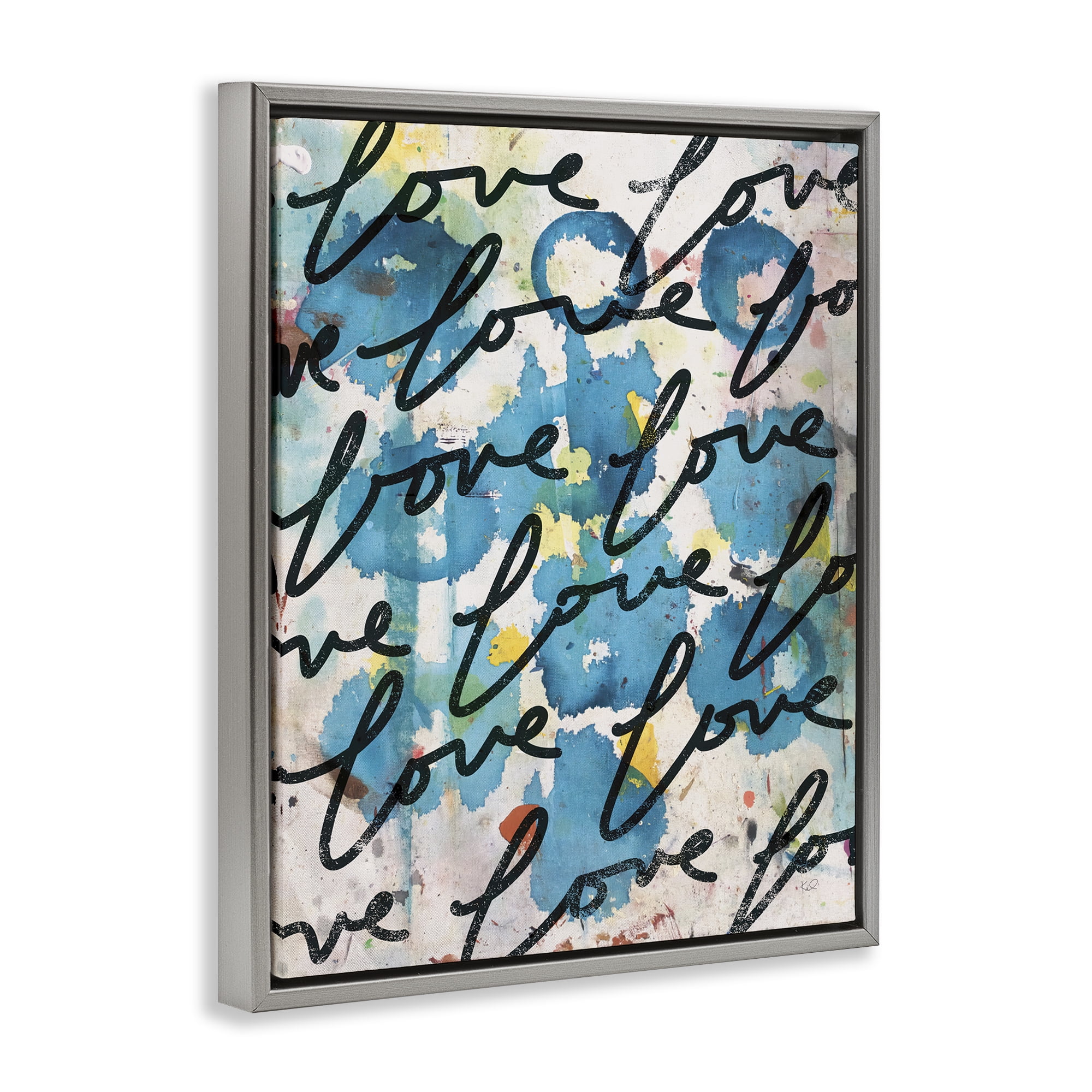 Stupell Industries Urban Love Pattern Typography Painting Gray Floater Framed Art Print Wall Art, 17 x 21