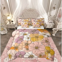 Manfei Female Flower Floral Twin Bedding Sets 7-Piece, Vintage Pink Blossoms Bedding Comforter Set, Western French Style Reversible Sheet Sets, Luxury Bedroom Decor