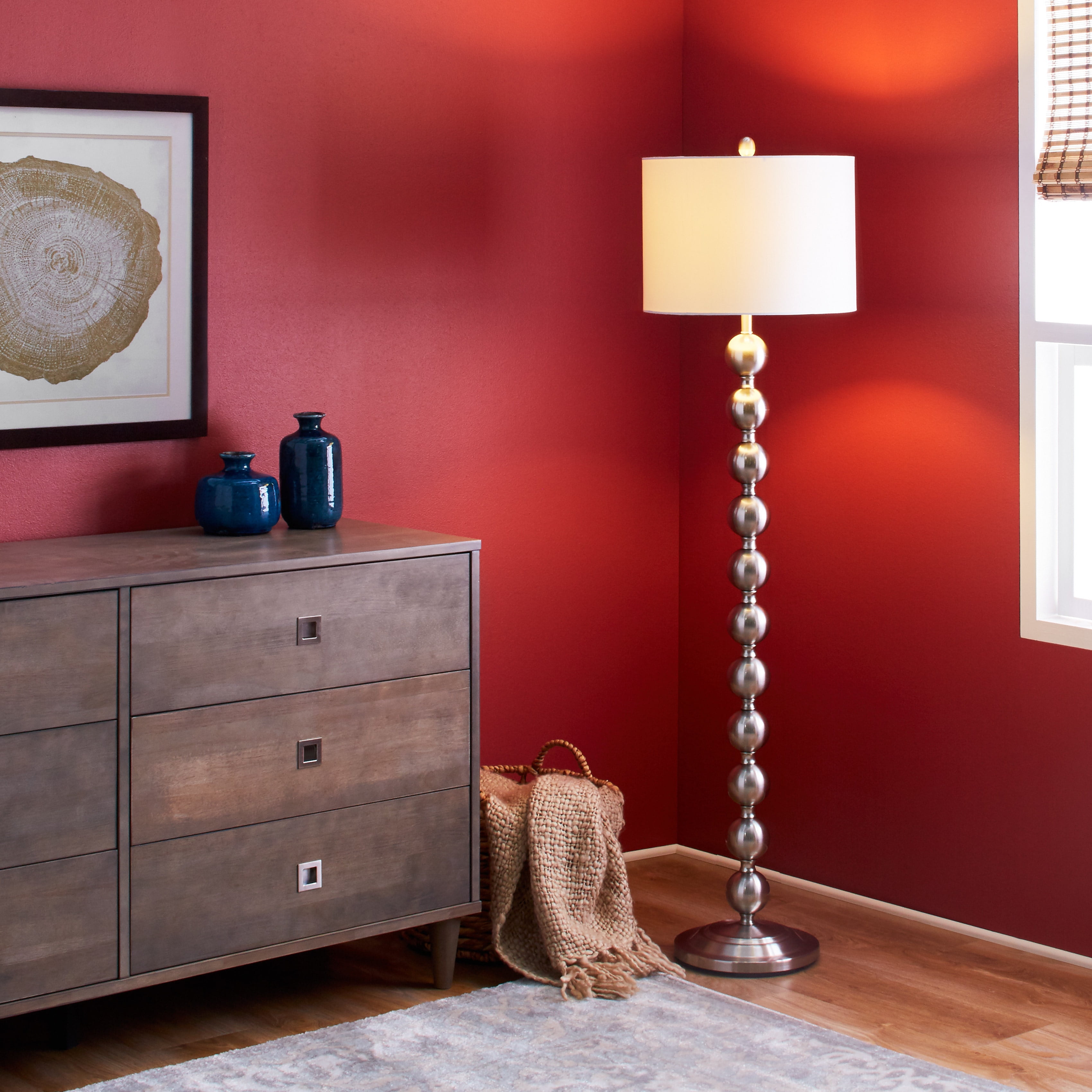 Decor Therapy Brushed Steel Stacked Ball Floor Lamp with White Shade by Overstock