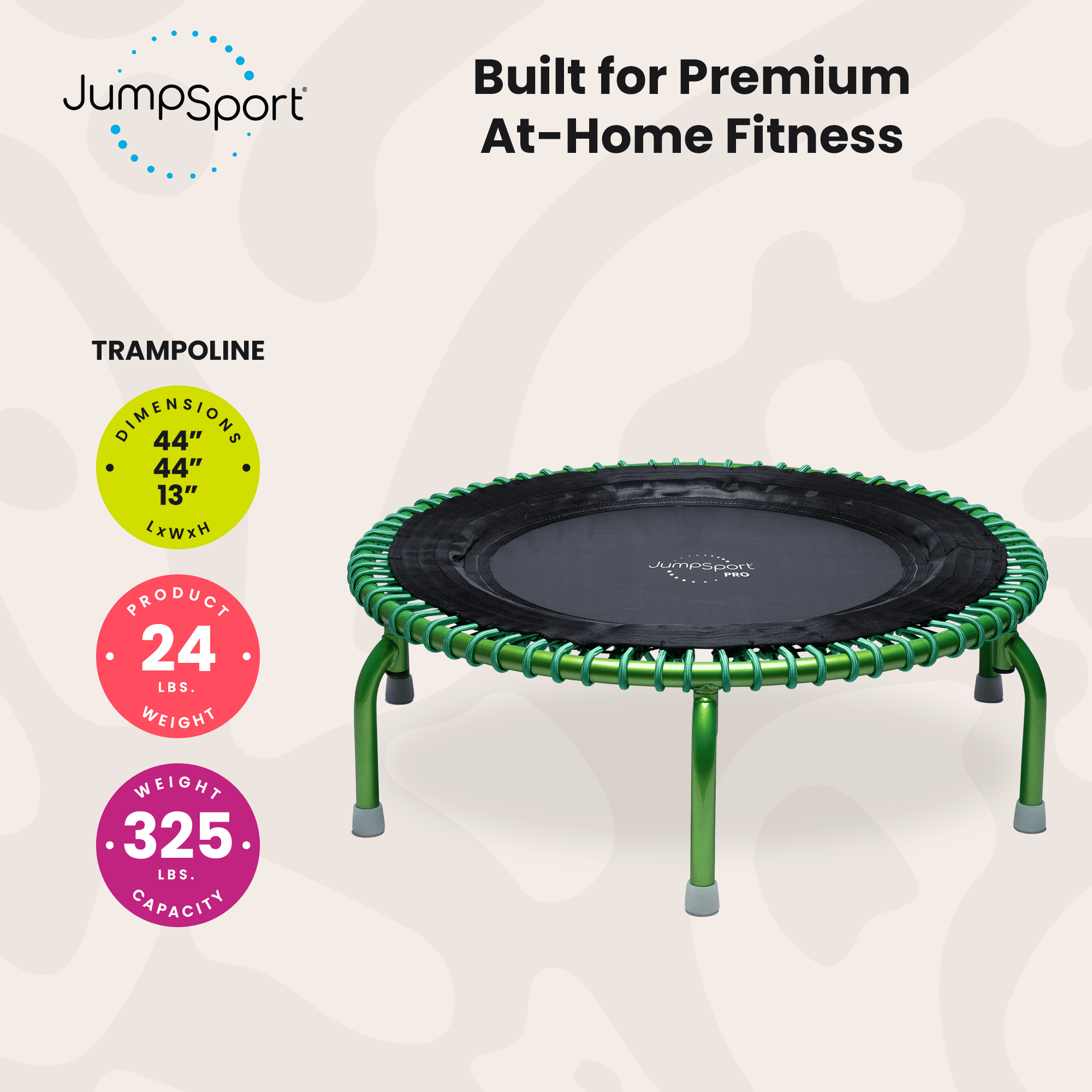 JumpSport 44" PRO Fitness Trampoline, Model 550 Exercise Rebounder, 325 lb Capacity Green