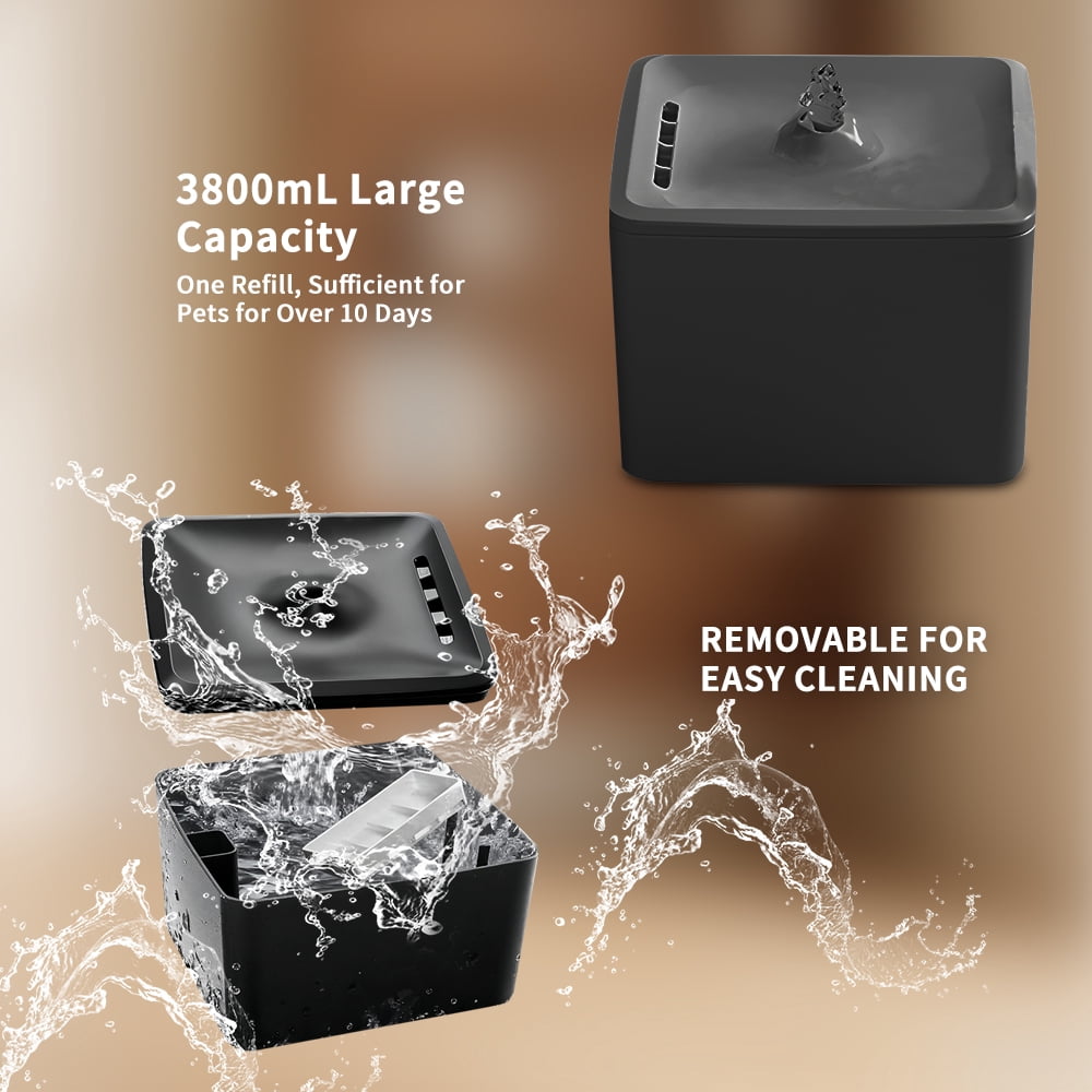 Automatic Pet Water Fountain + Scratching Tower, Ultra Quiet Circulating Drinking System with Fresh Flowing Water for Hydrated Cats Dogs, Black/3800ml
