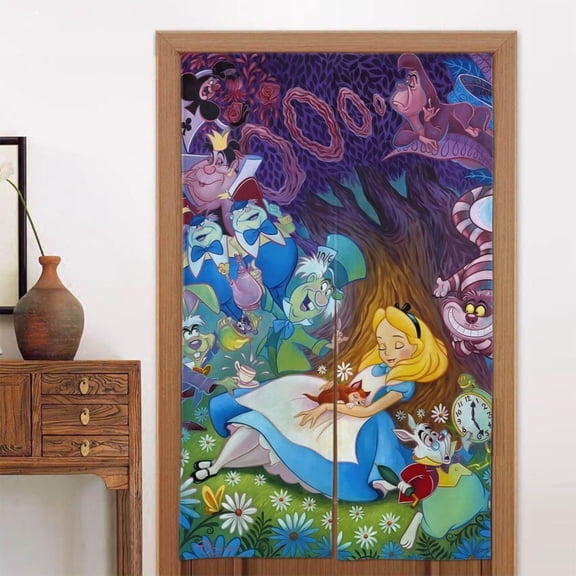 Door Blackout Doorways Curtain Alice in Wonderland Window Curtains Indoor Partition Shading Decor for Bedroom Kitchen 34x56in