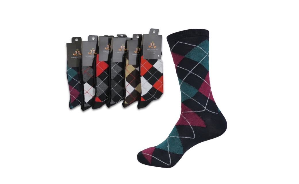 Men's Patterned Cotton Dress Casual Socks 6Pairs (4 Soft Argyle