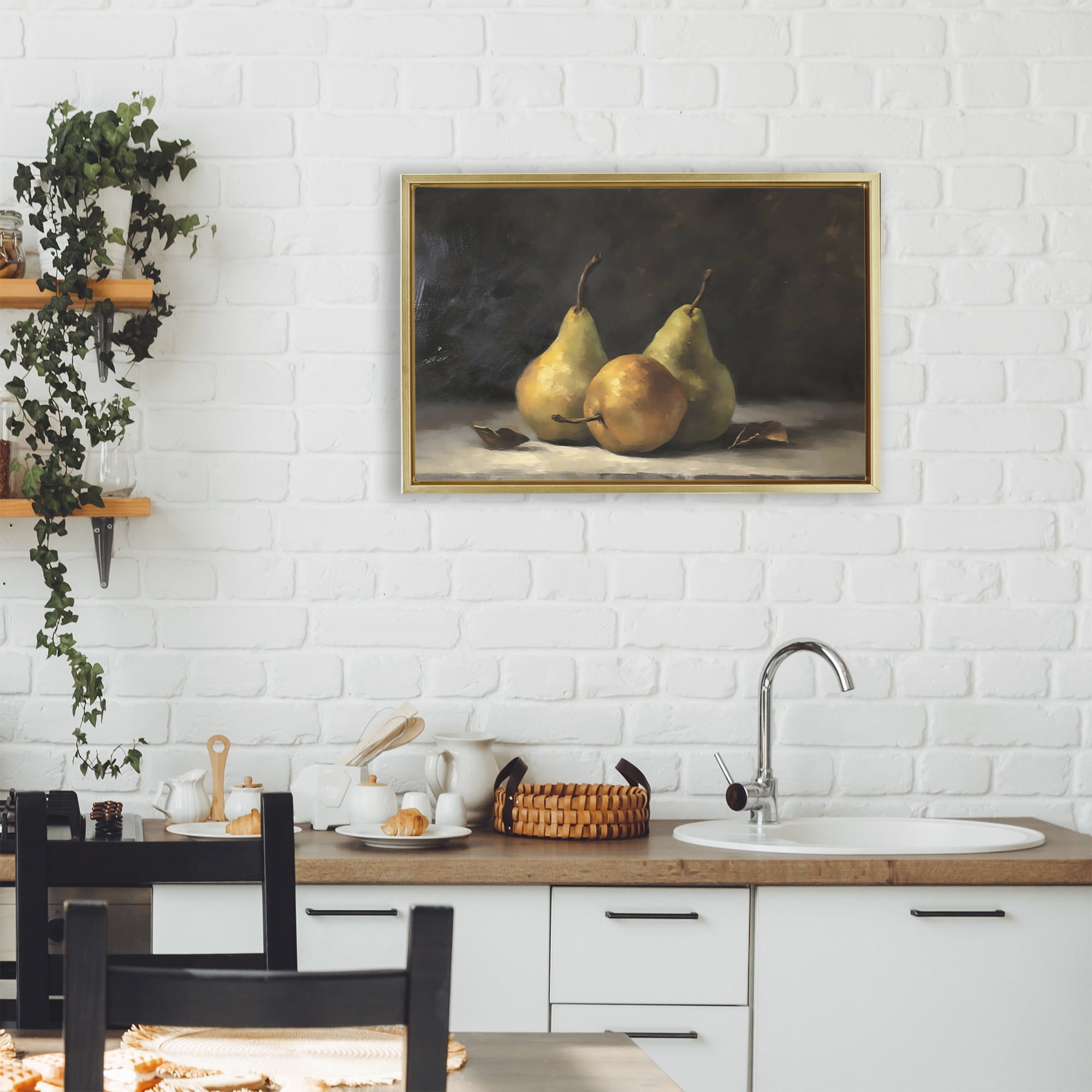 Stupell Industries Three Pears on Marble Gold Framed Floater Canvas Wall Art, design by Creative Studio