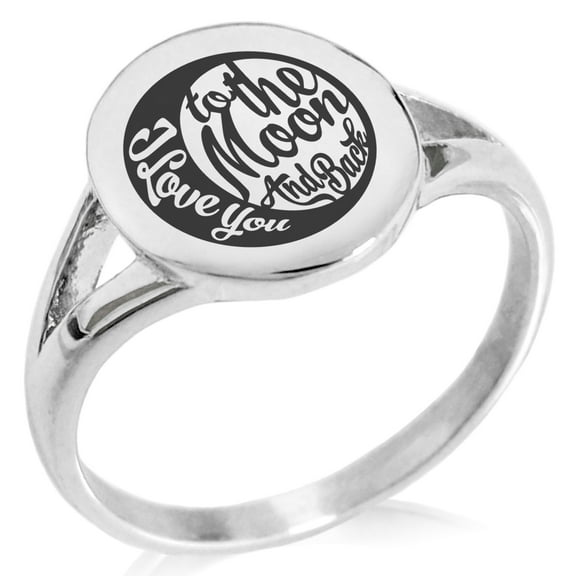 Stainless Steel Retro I Love You to the Moon and Back Minimalist Oval Top Polished Statement Ring