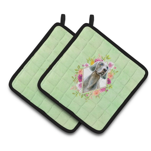 Carolines Treasures CK4351PTHD Weimaraner Green Flowers Pair of Pot Holders 7.5HX7.5W multicolor