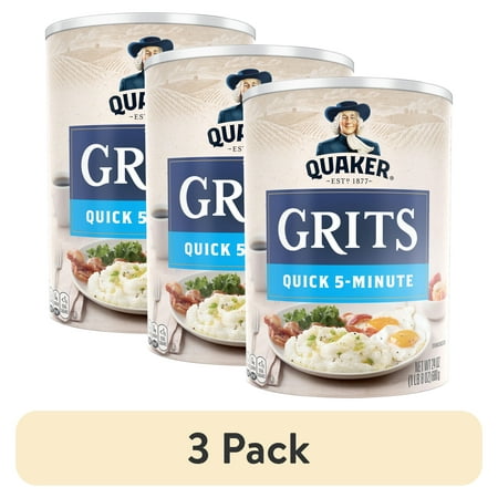 (3 pack) Quaker Original Quick 5-Minute Grits, Shelf-Stable, 24 Oz Canister