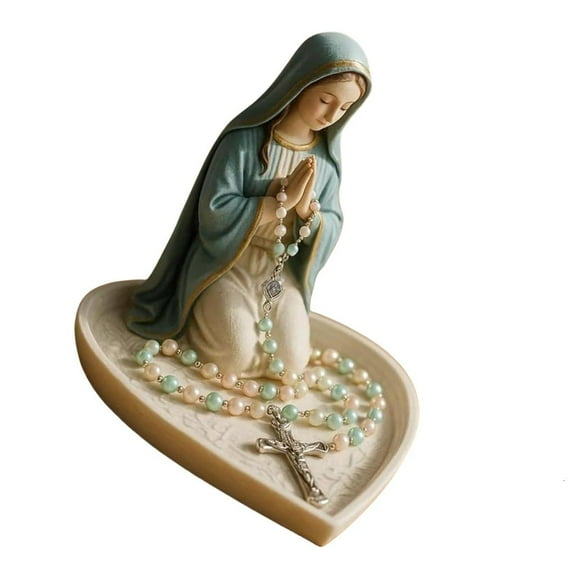 Ciwanning Holy Mother Rosary Holder Resins Tray for Prayer Jewelry Storage Catholic Decors