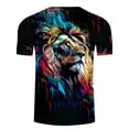 thumbnail image 5 of 1 piece Men's 3D Lion Print T-shirt, Casual Crew Neck Short Sleeve, Polyester Knit, Regular Fit, Suitable for Adults, Summer Fashion Animal Pattern Top, 5 of 5