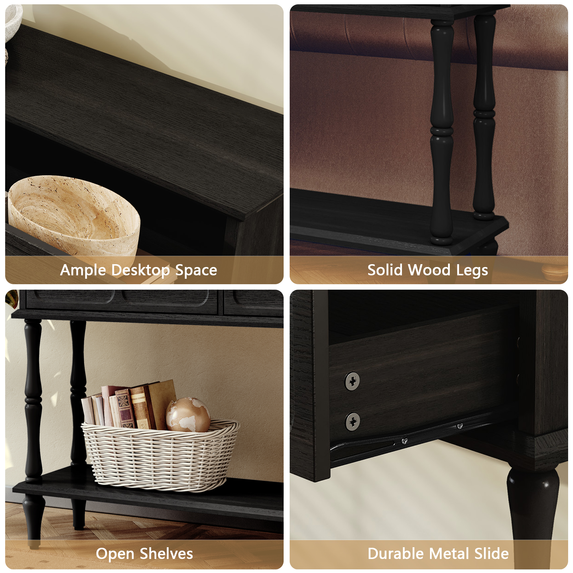 CBJCBJ 47" Mid-Century Console Tables, Entryway Table with Storage for Living Room, Hallway, Black