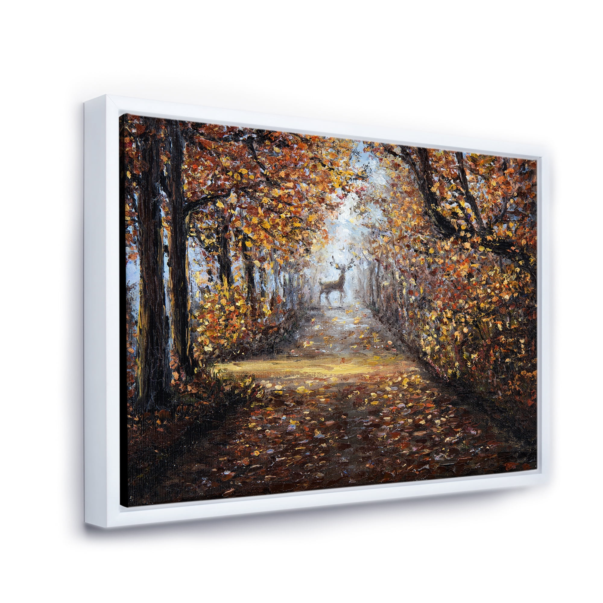 Designart 'Deer In The Autumn Park' Lake House Framed Canvas Wall Art Print