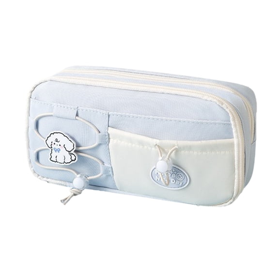 Pencil Case Drawstring Multi Layer Canvas Storage Pouch Large Capacity Stationery Organizer for Desk and Travel