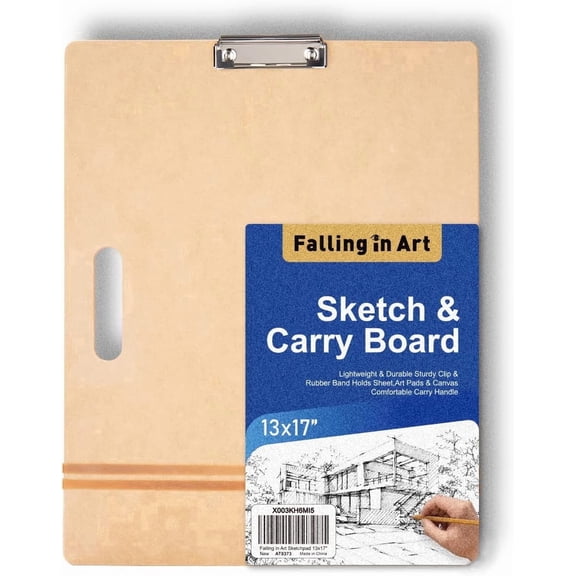 13x17 Sketch Board, Drawing Tote Board for Artists with Sturdy Clip and Rubber Bands, Portable Art Clipboard for Classroom and Studio