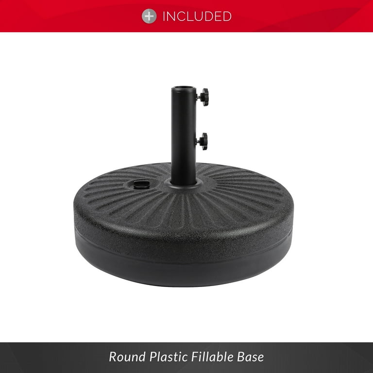 GARDEN 9 Ft Patio Umbrellas w/ Black Round Base Included for Outdoor Shade, Gray/White Stripe