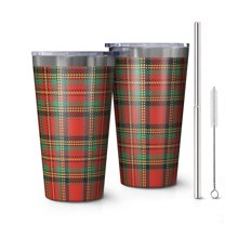 16oz Tumblers Red Green Checkerboard Checkered Pattern Stainless Steel Vacuum Insulated Double Wall Travel Tumbler Cups Mug with Lid and Straw,Cleaning Brush for Coffee,Tea