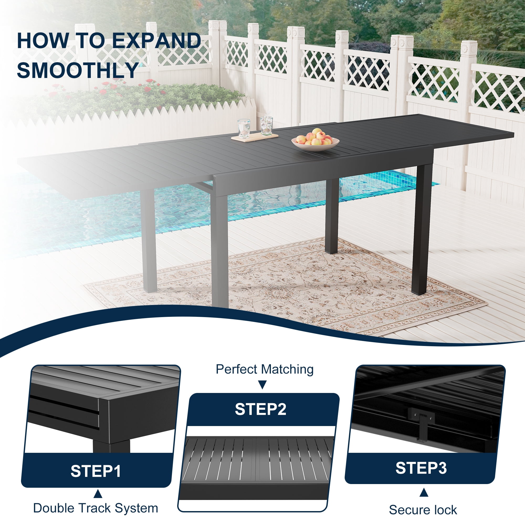 Square Aluminum Extendable Outdoor Dining Table35.4-in W x 53-106-in L