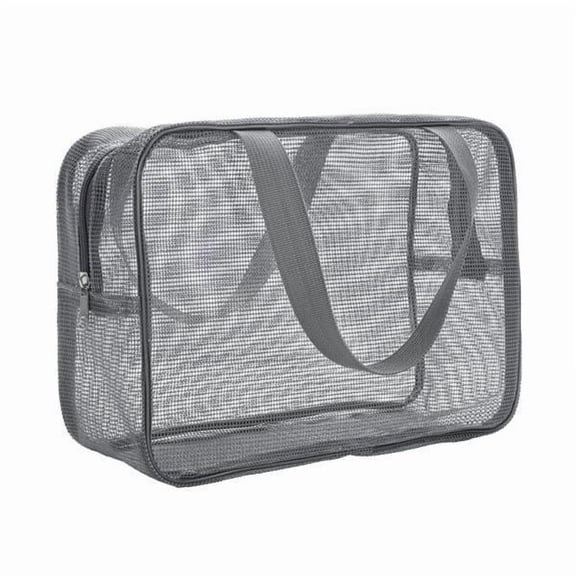 Sharprepublic 2xMesh Toiletry Bag Grooming Bag Beauty Storage Bag Pouch for Women Girls Guys M Gray 2 Pcs