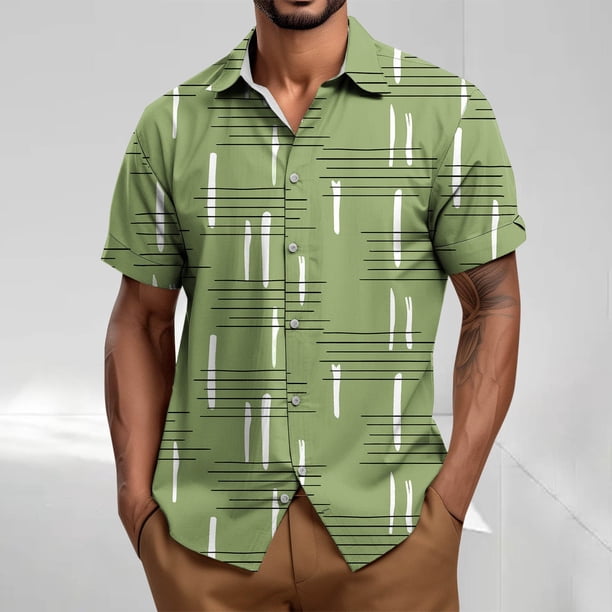 Blusa y camisa de manga corta con cuello vuelto para hombre, blusa informal holgada con botones y cuello vuelto, blusa de poliéster para hombre