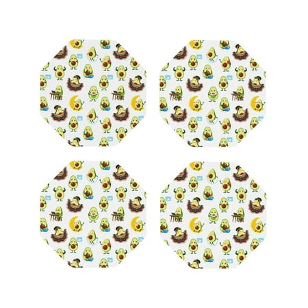 

Junzan Funny Avocado In Mexican Clothes Print Coasters for Drinks - Leather Coasters Set of 4 for Coffee Table for Housewarming/Kitchen/Bar/Decor-Octagon