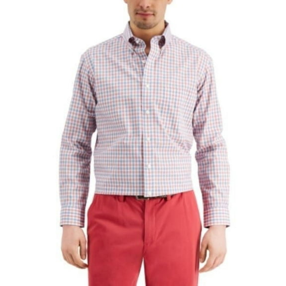 Club Room Mens Dress Shirt Red Performance Regular Fit Blue 18