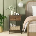 thumbnail image 3 of VECELO Set of 2 Nightstand with Drawer and Open Storage Shelves, Bedside End Table for Bedroom Living Room, Brown, 3 of 9