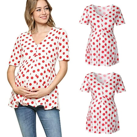 

Shldybc Ladies Pregnant Women Breastfeeding Dot Print Short Sleeve Blouse Tops Shirt Maternity Summer Clothes Summer Savings Clearance