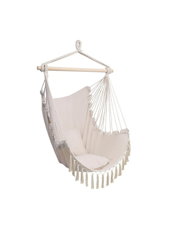 Zimtown Hammock Chair Swing with  2 Cushions - Beige