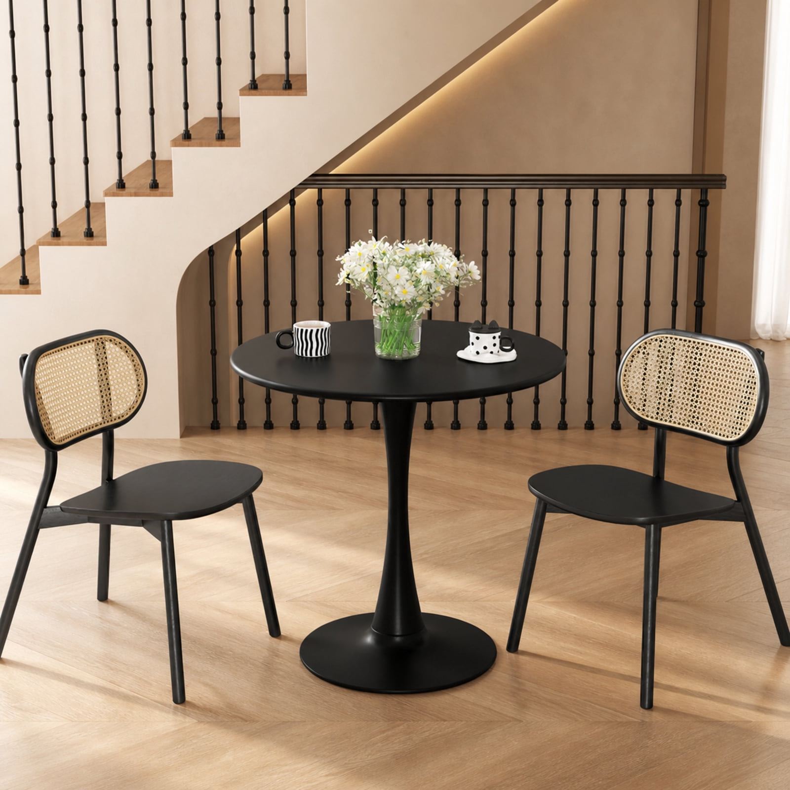 Furnibear 31.5 Inch Round Dining Table with Anti-Slip PP Ring for Kitchen Dining Room Breakfast Nook Small Space Home, Black