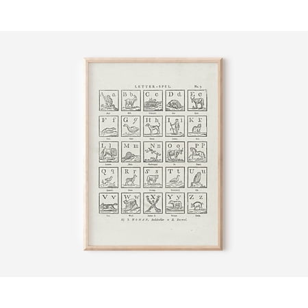 Vintage Alphabet ABC Classroom Playroom Bookshelf Poster Art Unframed Poster