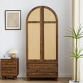 thumbnail image 6 of PHOYAL Modern 31.49" Arch Armoire Wardrobe with 2 Rattan Doors, Freestanding Closet Cabinet with 2 Drawers and Hanging Rail for Bedroom, Walnut, 6 of 7