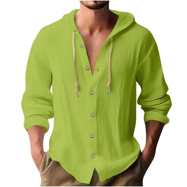 pstuiky manga larga para hombre, Blusa informal de manga larga con capucha y cuello redondo con botones lisos a la moda para hombre Tops casuales para hombres l