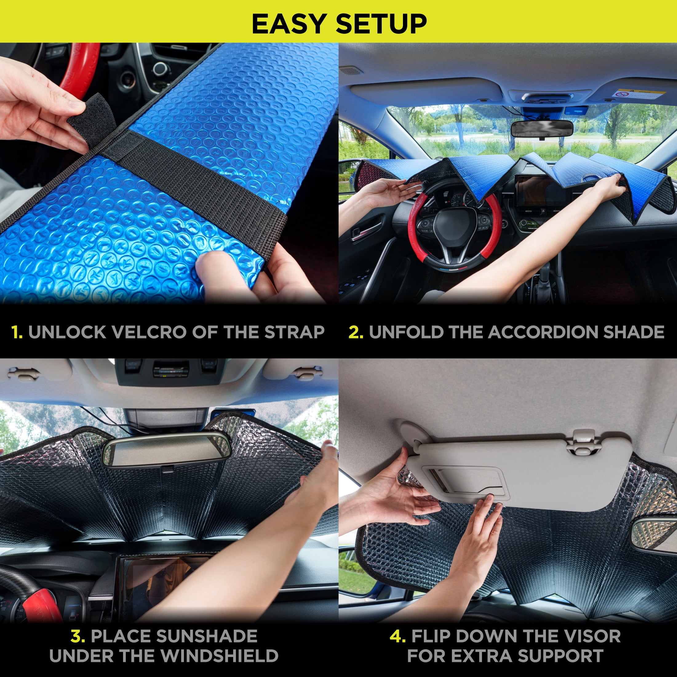 Auto Drive Universal Fit Accordion Sunshade, Blue, 63 in x 28.5 in, 1 Pack