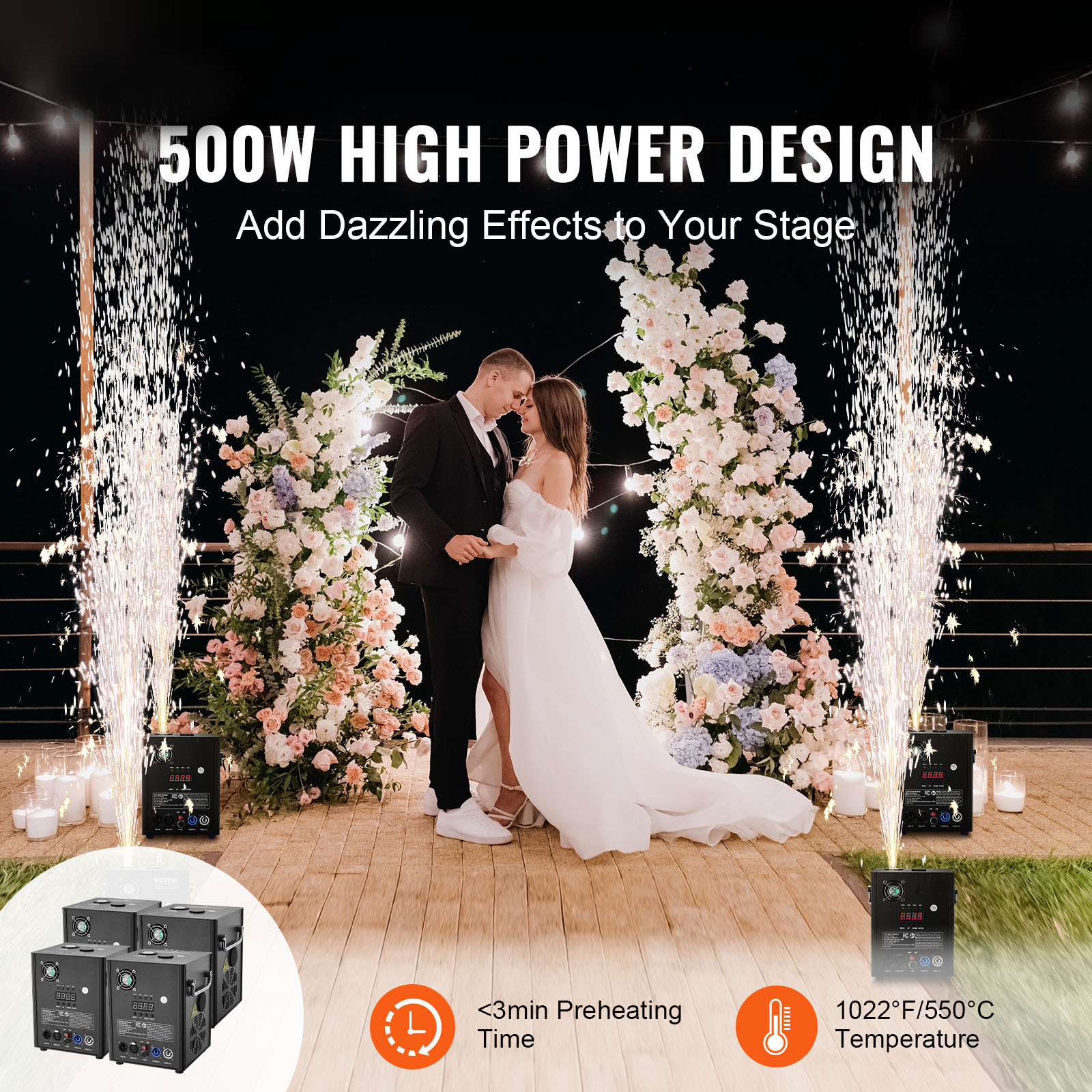 KFFKFF 4Pcs Cold Spark Machine, 500W 6.6-13ft Firework Machine DMX512 Adjustable Smart Stage Effect Machine Safe Great Low Noise Smokeless for Stage DJ Disco,Black