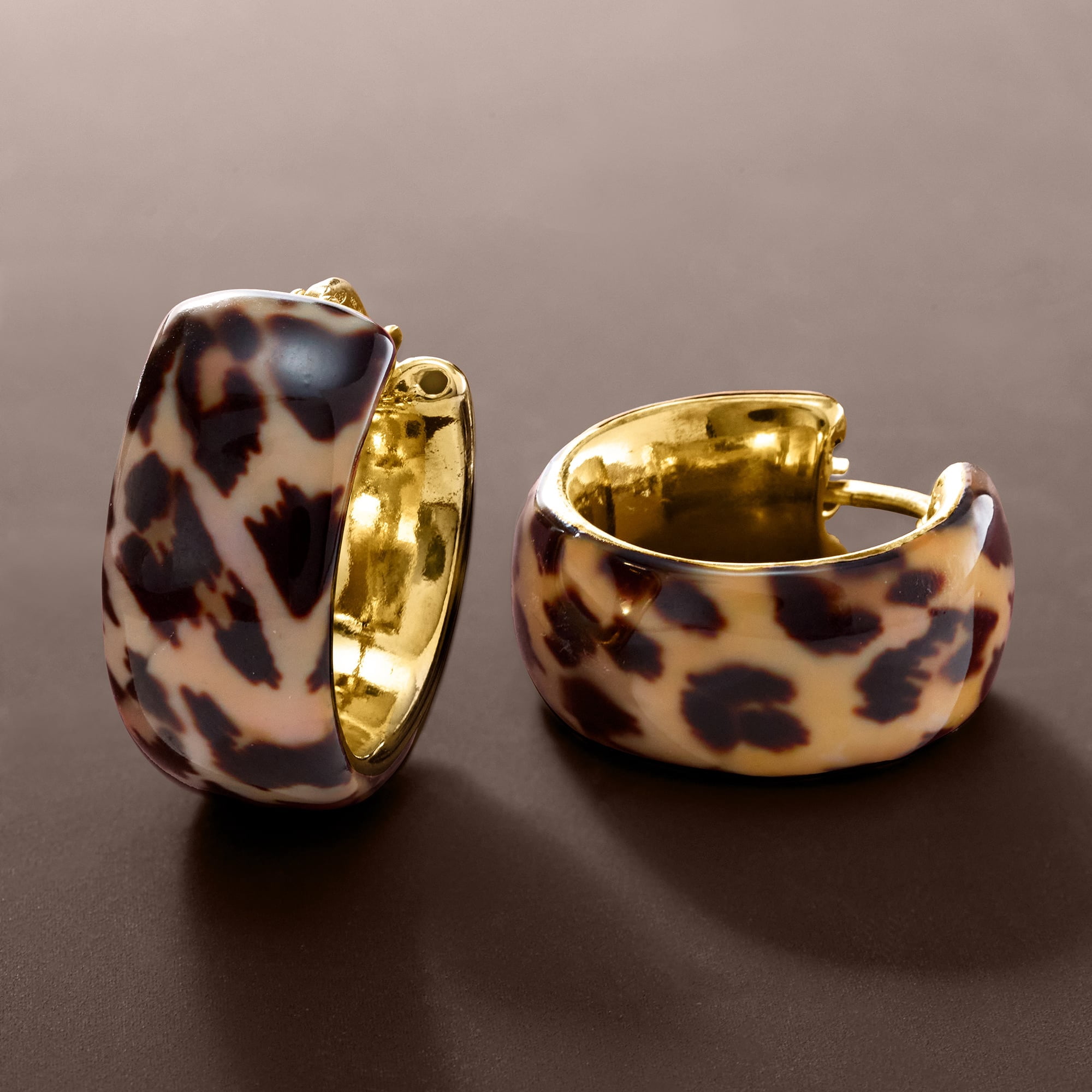 Ross-Simons Italian Leopard-Print Enamel Hoop Earrings in 18kt Gold Over Sterling, Women's, Adult
