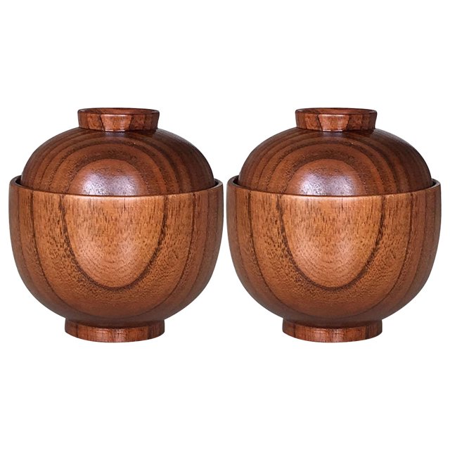 2Pcs Wooden Bowl with Lid Soup Bowl Rice Bowl Serving Bowl Wood Tableware