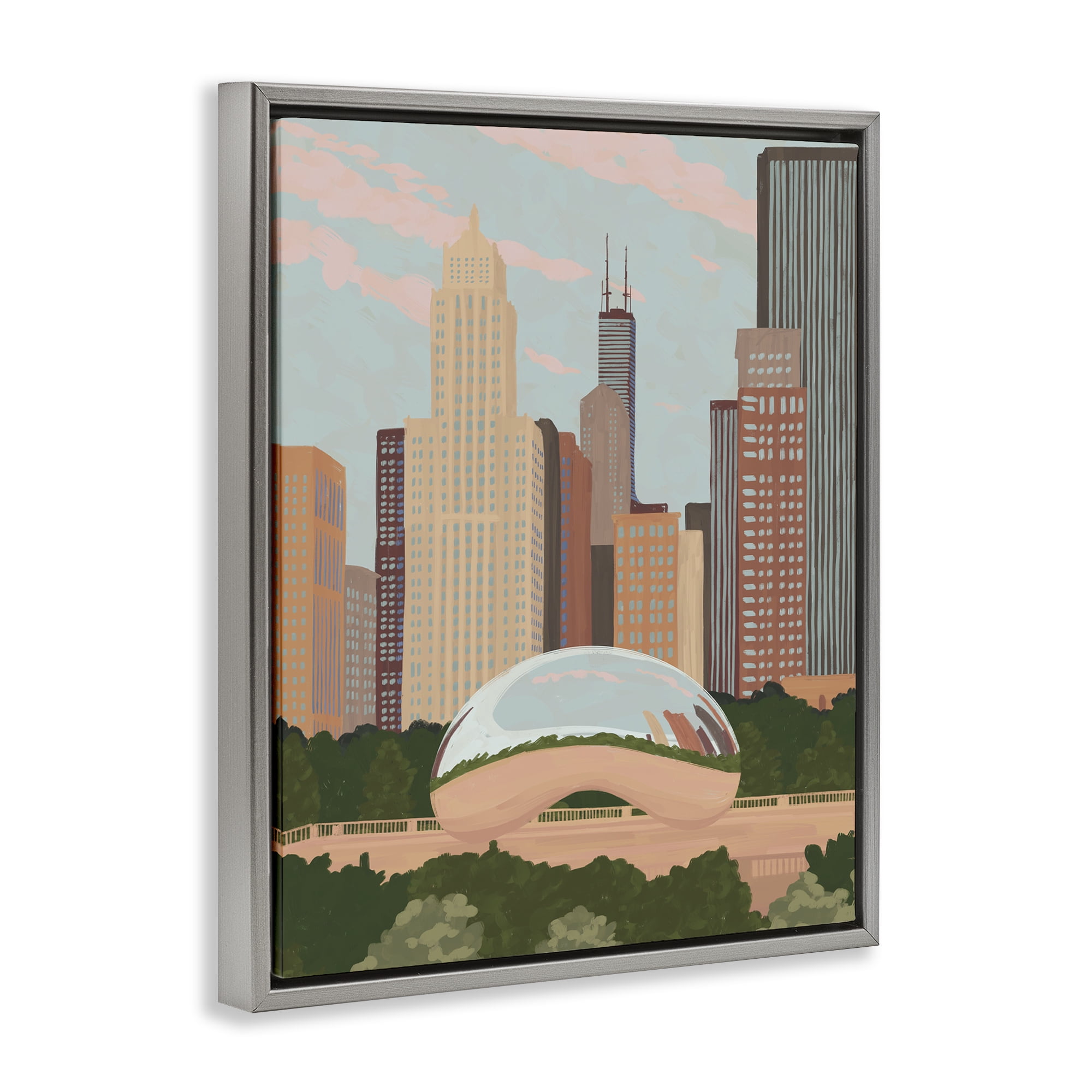 Stupell Industries Chicago Bean Cityscape Gray Framed Floater Canvas Wall Art, design by Veronica Lara