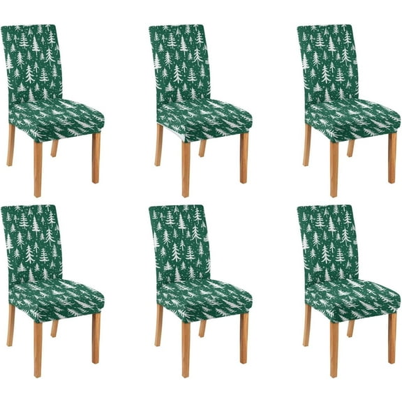 Christmas Chair Covers for Dining Room Set of 6 Green Christmas Tree Dining Chair Protectors 6 Pcs Stretch Removable Washable Chair Slipcovers 6 Pack for Winter Xmas Holiday Home and Party Decor