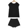 thumbnail image 4 of Bermudas Conjunto de blusa y pantalones cortos para mujer, 2 uds., camisa de punto y pantalones cortos, trajes de punto informales de verano Ygjytge Negro T S para Mujer, 4 of 8