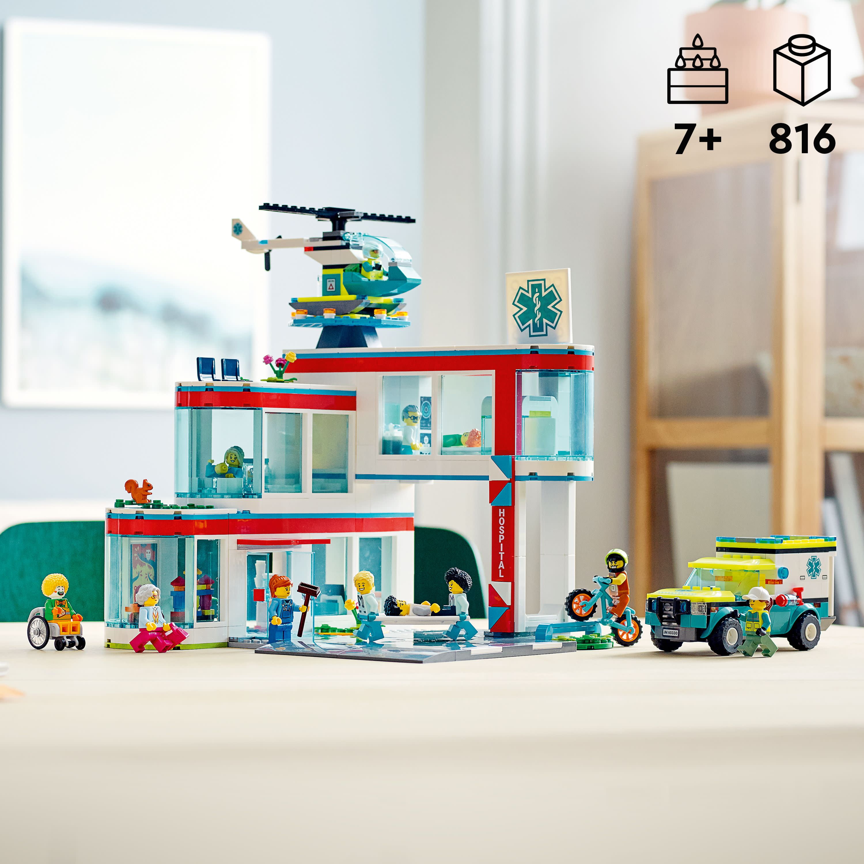 LEGO City Hospital Building with Toy Helicopter and 12 Mini Figures, Pretend Play Toy Hospital for Educational Fun, Connect to Other LEGO City Sets, for Kids Age 7+ - Walmart.com