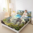 thumbnail image 4 of Manfei Tyrannosaurus Rex Queen Sheet Sets 4 Pieces, Kids Dinosaur Dino Flat Sheet, Jungle Wildlife Queen Fitted Sheet, Microfiber Room Decor, 4 of 7