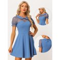 thumbnail image 2 of Vestido De Mujer Retro Con Cuello Peter Pan Y Mangas De Malla Gris Azulado S, 2 of 6