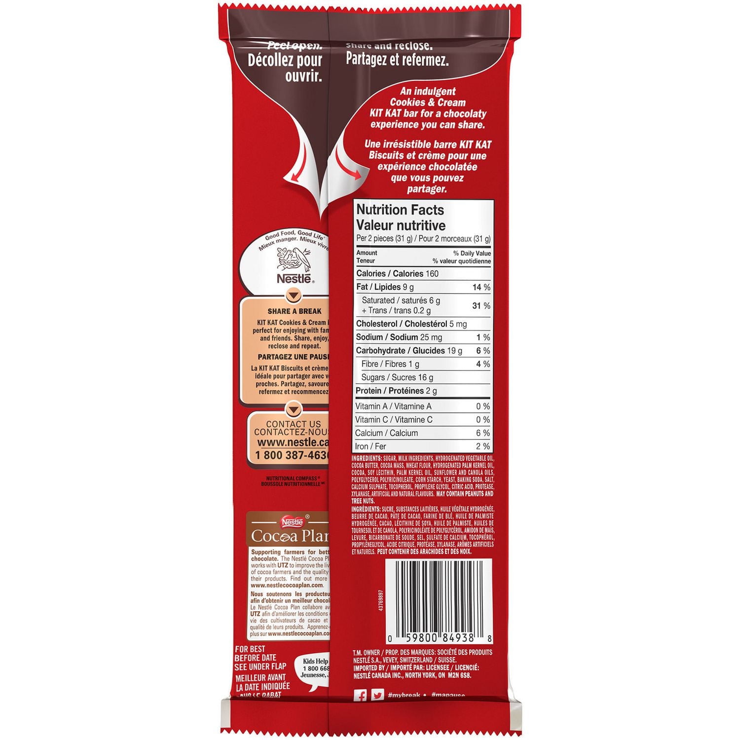 Gaufrette NESTLÉ KITKAT Biscuits et crème