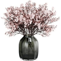 Babys Breath Silk Artificial Flowers Bulk With Vase 10pcs for Fall Decor Fake flower bouquet Home Kitchen Indoor Bouquet Floral Arrangement Table Centerpieces Decor(Beige Brown Vase)